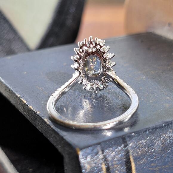 Rhodium Plated Simulated Diamond Halo Ring - Size 9 - Elegant Statement Piece - Picture 7 of 13